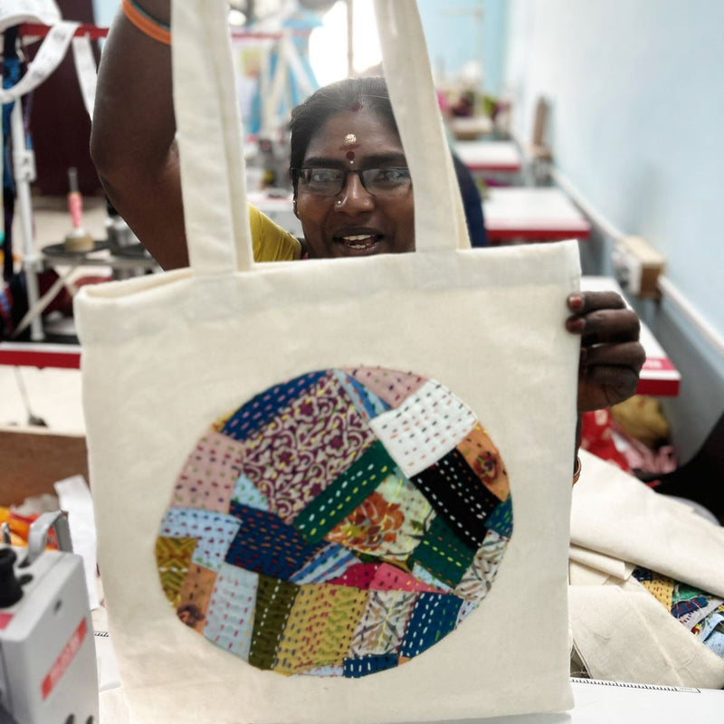 Sari patchwork cotton tote bag