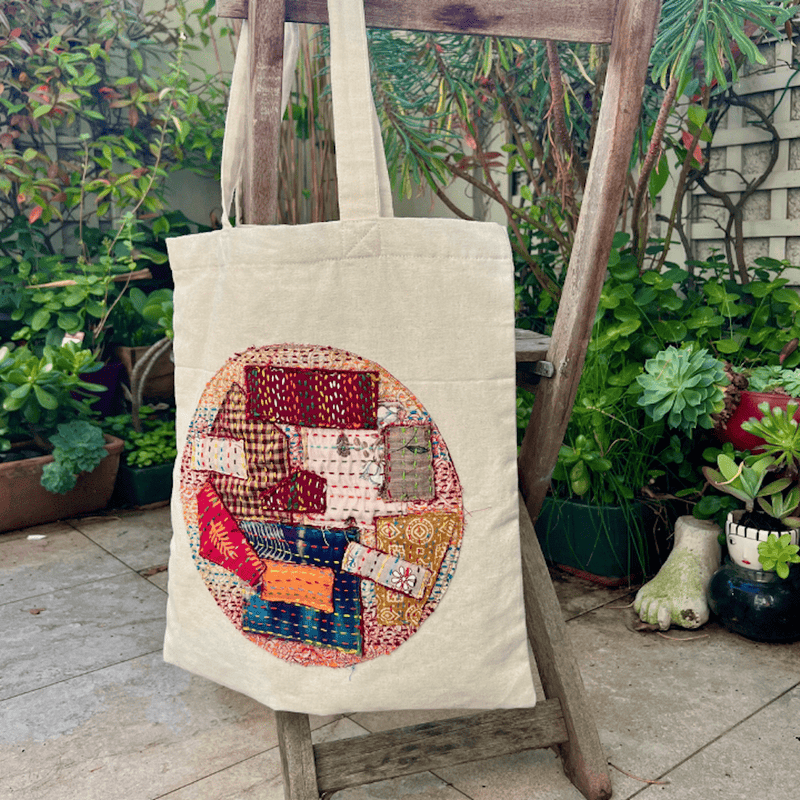 Sari patchwork cotton tote bag