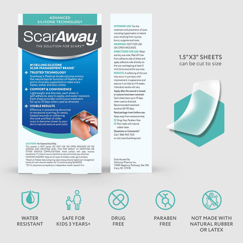 ScarAway Advanced Clear Silicone Scar Sheets (1.5 x 3 in) – 6 Medical-Grade Sheets