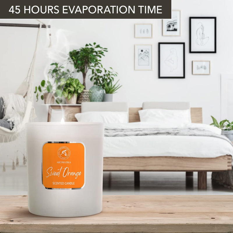 Scented Candle Sweet Orange - Essential Oil Aromatherapy Candle - Soywax Candle - Up to 45 Hours Burn Time - Glass Candle Gift - Luxury and Sensual Soy Wax Candle - Home Scented Candles