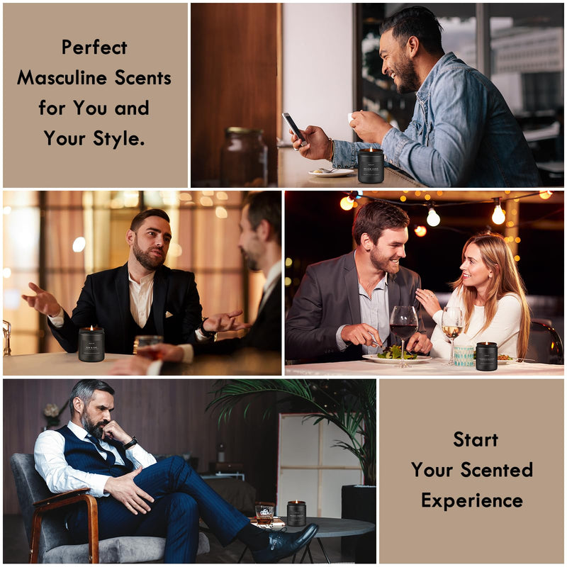 4 Pack Scented Candles Set for Men | Leather, Oak, Smoke & Vanilla