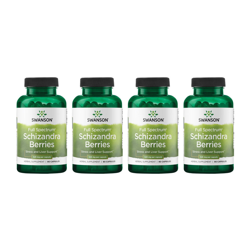 Swanson Full Spectrum Schizandra Berries – Stress Support & Liver Health (90 Capsules, 525 mg) – 4 Pack