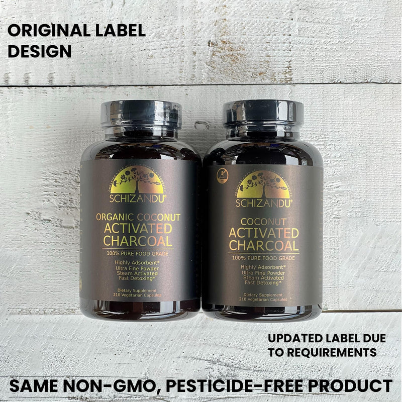 Schizandu Activated Coconut Charcoal Capsules - Vegan, Organic, Non-GMO, 210 Count | X-Large Bottle