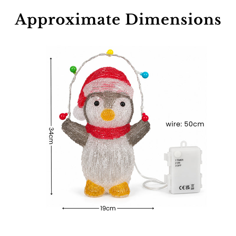 Light Up Acrylic Penguin Christmas Decoration with Timer