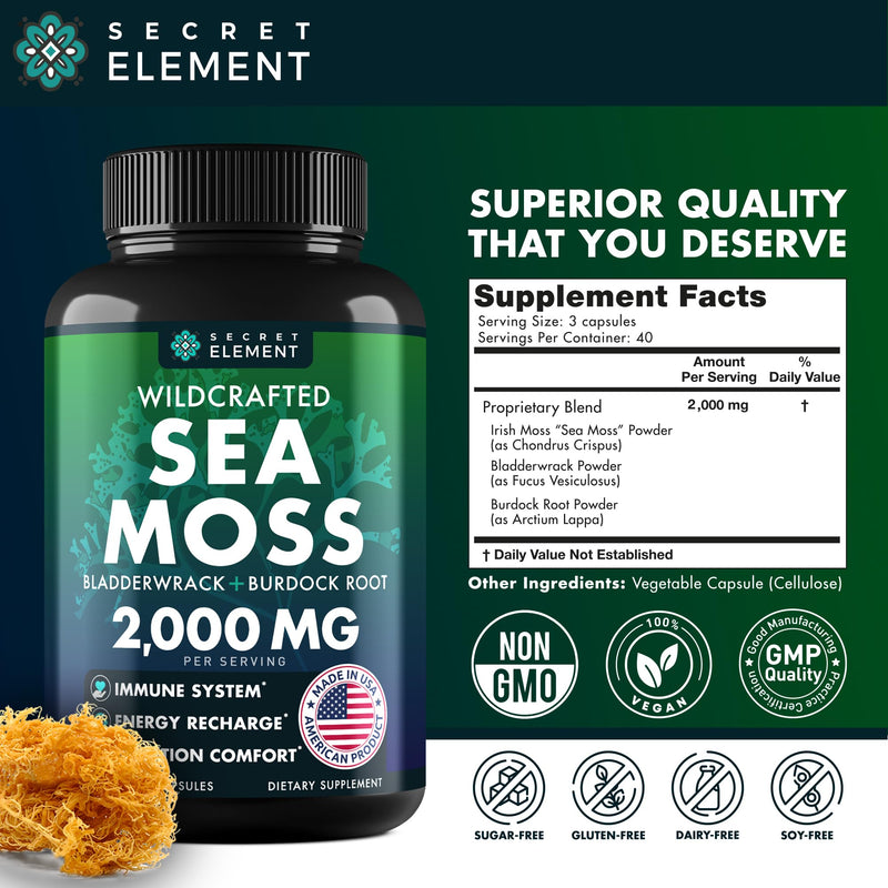 Sea Moss Capsules – Irish Sea Moss with Burdock Root, Bladderwrack & Muira Puama