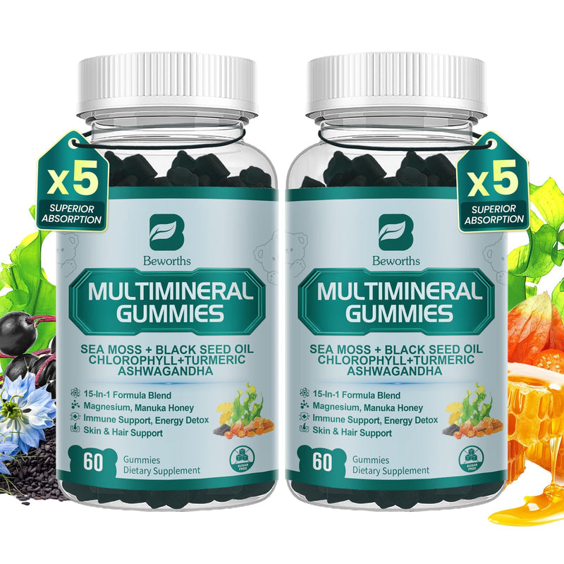Sea Moss Gummies with Ashwagandha & Chlorophyll – Immune, Digestive & Gut Detox Support | Vegan, Non-GMO, Apple Flavor, 120 Gummies