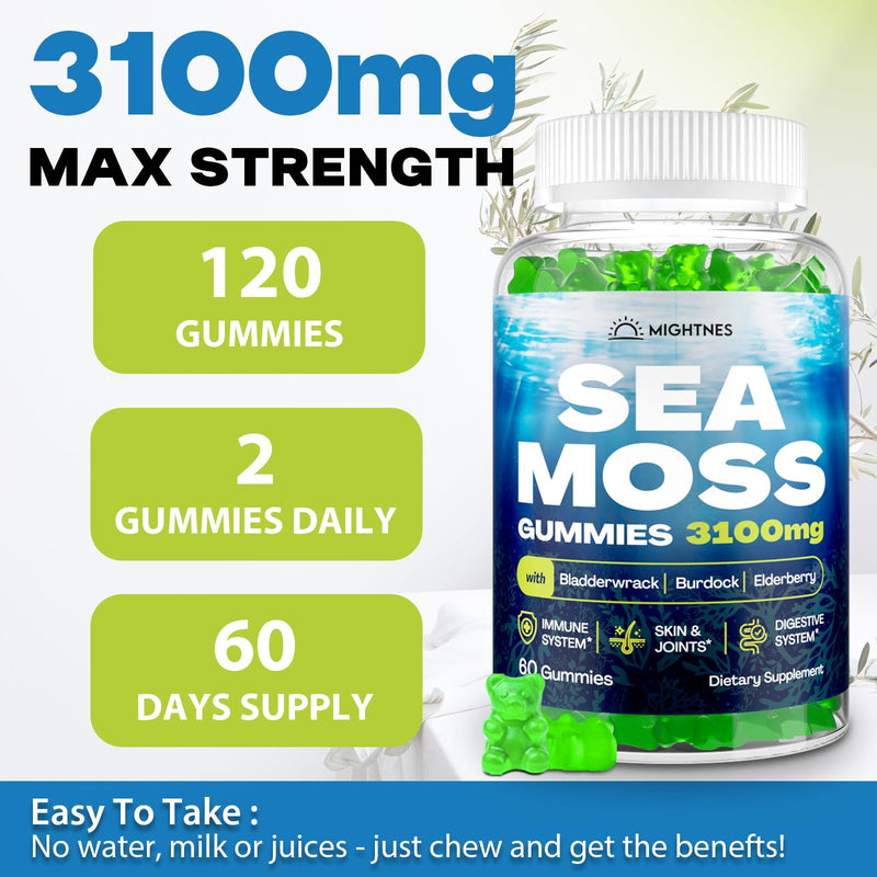 Sea Moss Gummies 3100mg Irish Seamoss – Detox, Immune, Skin – 120ct