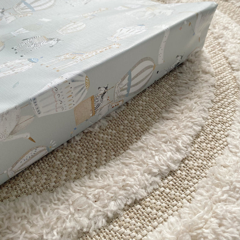 Anti-Roll Wedge Baby Changing Mat - Blue Hot Air Balloons Print
