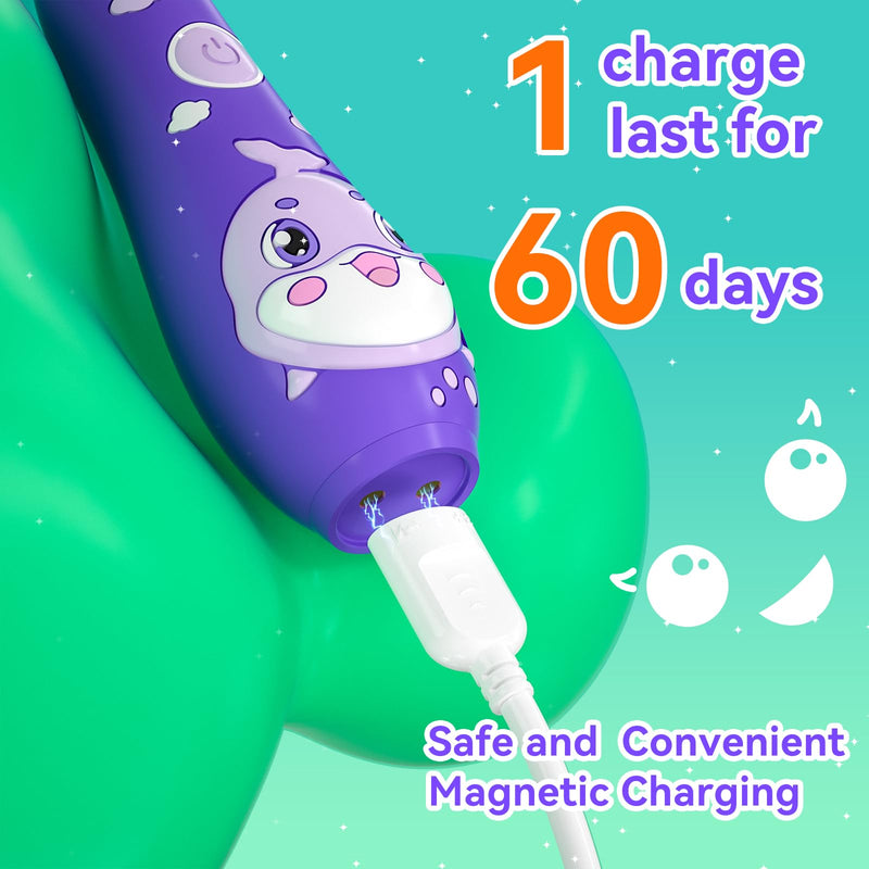 SEAGO Kids Electric Toothbrushes – Rechargeable Toddler Brush with Magnetic Charging & LED Light (Ages 2-6) Purple