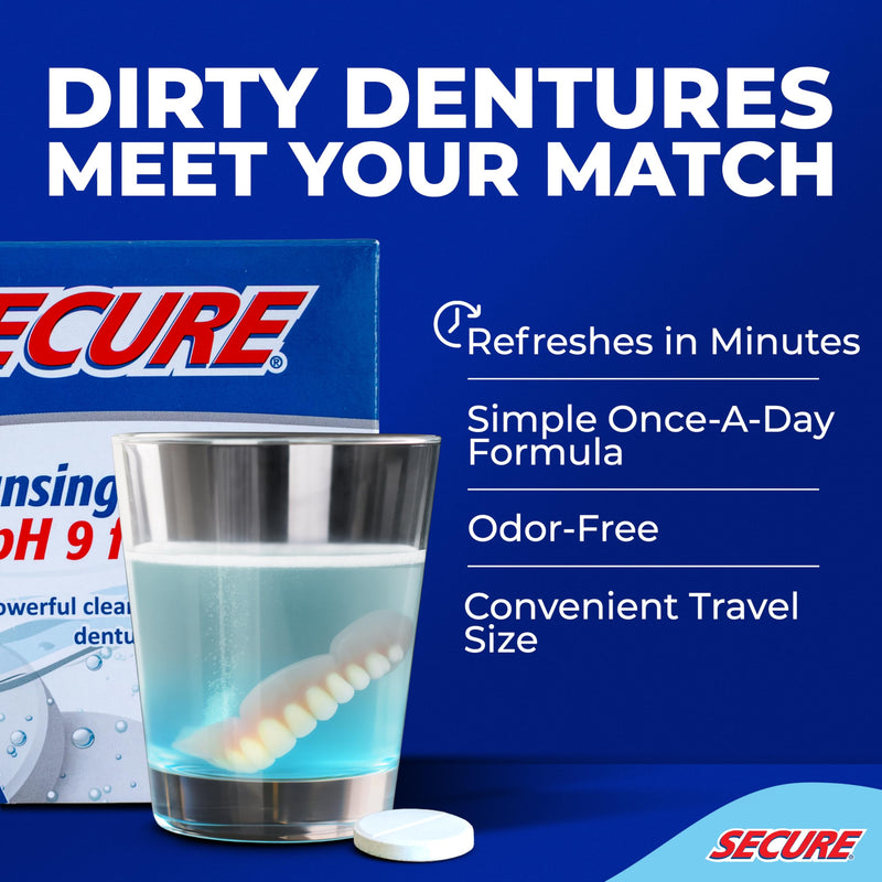 Secure Daily Cleansing Tablets – pH 9 Denture Cleaners | 32 Tablets (1 Pack) For Dentures, Retainers & Night Guards