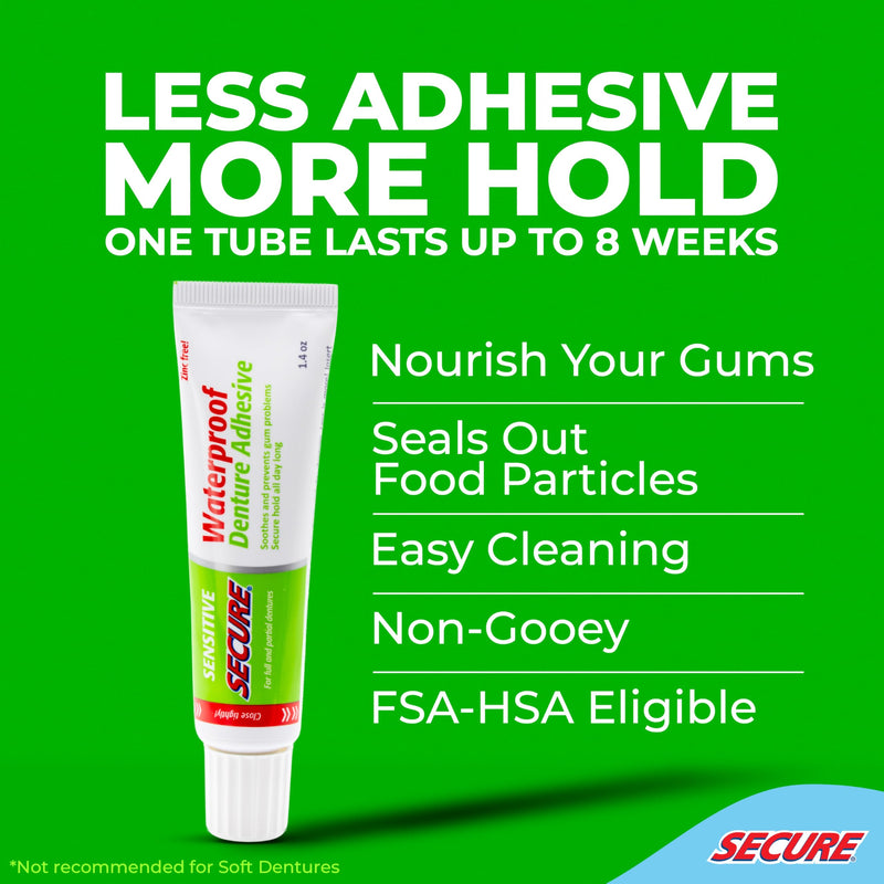 Secure Denture Adhesive with Aloe Vera & Myrrh - 12-Hour Waterproof Seal - 1.4 oz