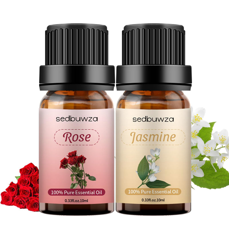 Sedbuwza Rose Jasmine Essential Oil Set – 2 × 10 ml for Diffuser & Aromatherapy