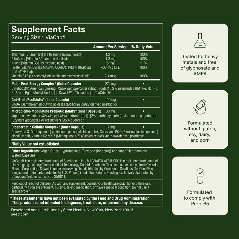Seed AM-02 Energy + Focus: Daily Nootropic (Caffeine-Free, 30 Capsules)