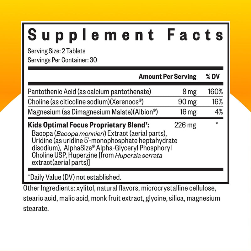 Seeking Health Kids Optimal Focus – Calming Supplement for Children | Focus, Sleep & Healthy Mindset | 60 Chewable Tablets (30 Servings)