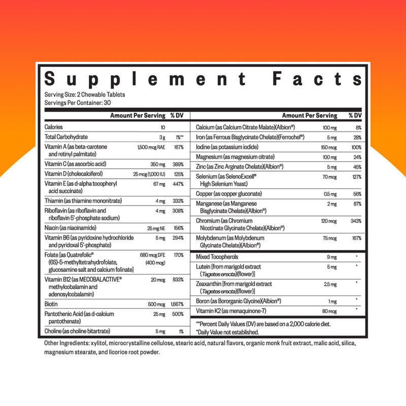 Seeking Health Optimal Multivitamin Chewable – Immune Support, L-5-MTHF, B12 & D3