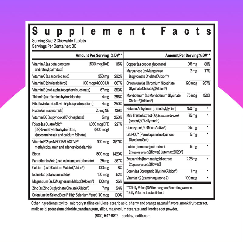Seeking Health Prenatal Essentials Chewable - Prenatal Support Supplement with Riboflavin - Formula Supports Immune Health & Methylation - B12 Supplement to Support Genetic Development - 60 Tablets