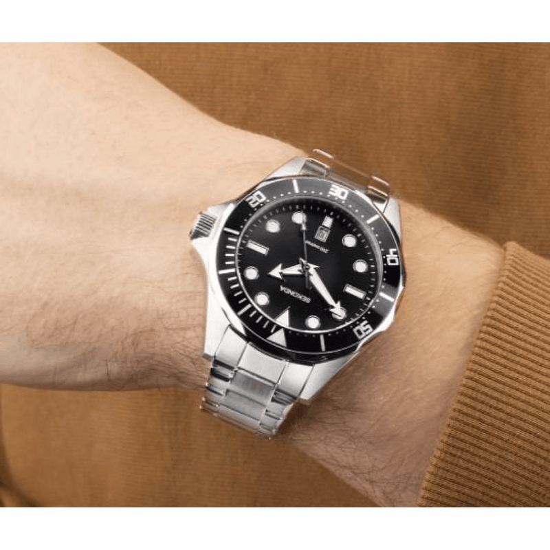Sekonda Mens Basic Fashion Dated 43mm Black Dial Stainless Steel Bracelet Watch 30095 - InStock