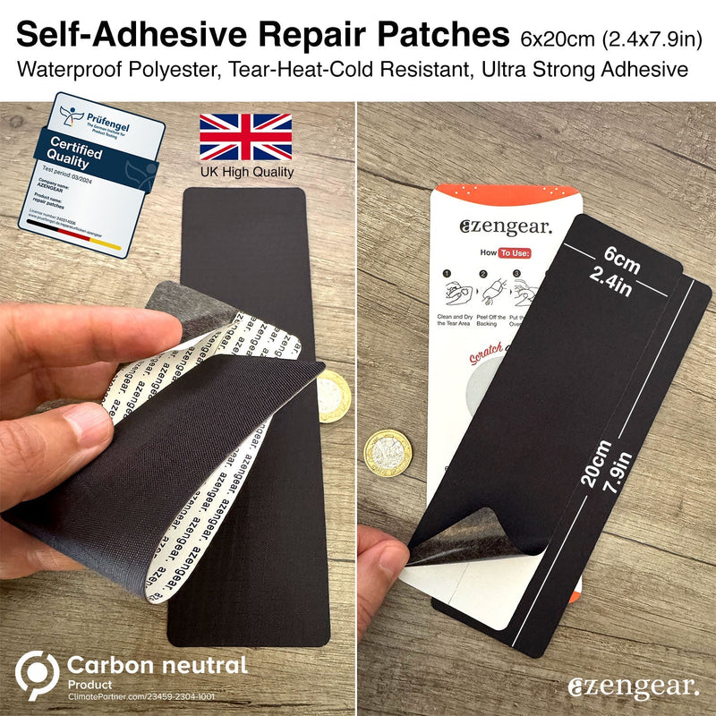 Stick-On Repair Patches (2 Pack) - Self-Adhesive, Waterproof, Tear-Cold-Heat-Resistant Polyester to Fix Rips in Tents,  Jackets, Shoes, Upholstery