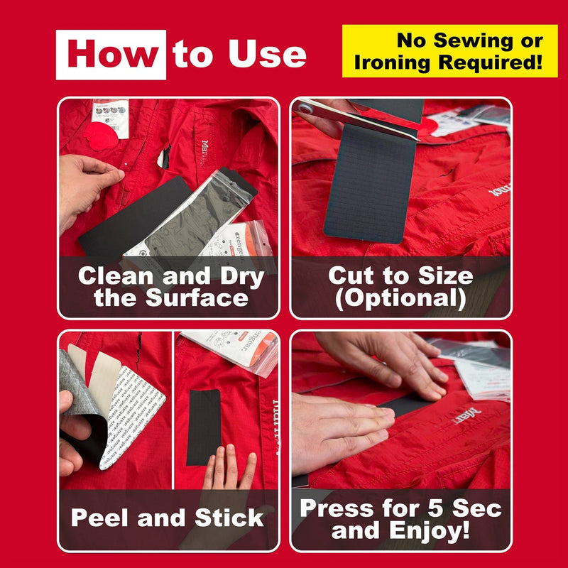 Stick-On Repair Patches (2 Pack) - Self-Adhesive, Waterproof, Tear-Cold-Heat-Resistant Polyester to Fix Rips in Tents,  Jackets, Shoes, Upholstery
