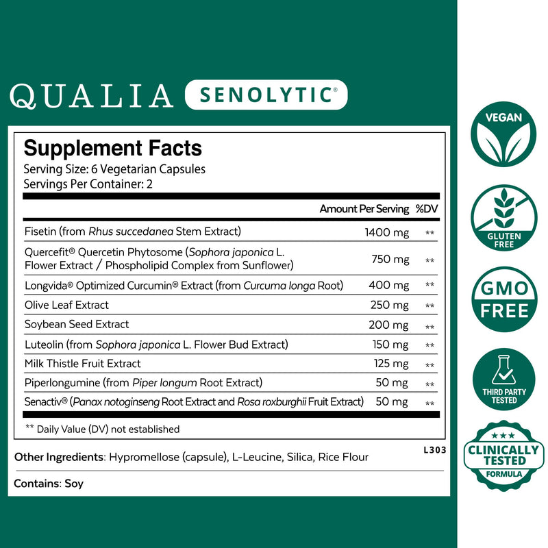 QUALIA LIFE SCIENCES Senolytic Supplement – Fisetin, Quercetin & Piperlongumine for Aging Support | 1 Month Supply