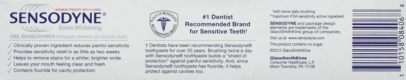 Sensodyne Extra Whitening Toothpaste 6 oz – Pack of 3, Fluoride