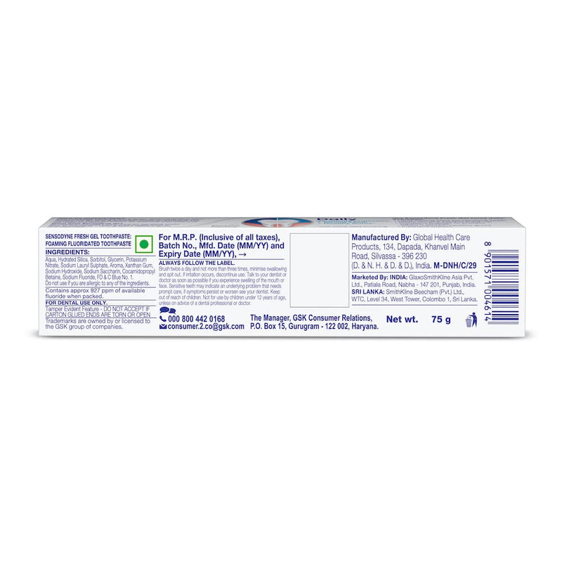 Sensodyne Sensitive Toothpaste Fresh Gel 75 g - Gentle Sensitivity Relief