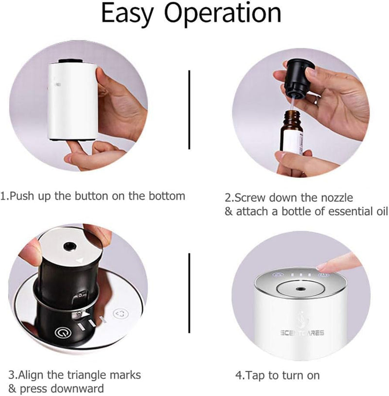 Sentiment Diffuser - Waterless Essential Oil Diffuser, Portable Cordless Cold Mist (White)