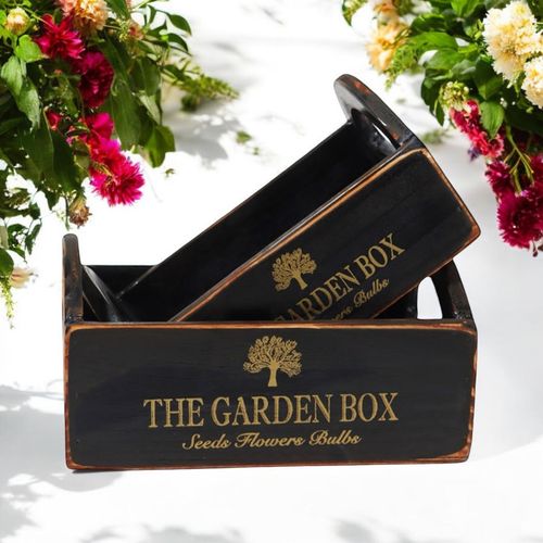 SET 2 BLACK WOODEN CRATES - InStock