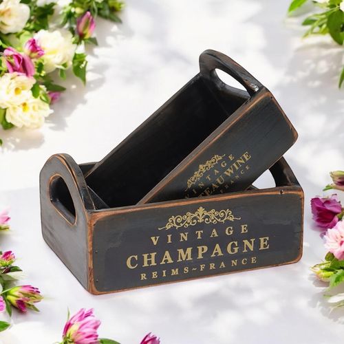 SET 2 BLACK WOODEN CRATES - InStock