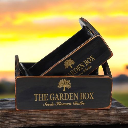 SET 2 BLACK WOODEN CRATES - InStock