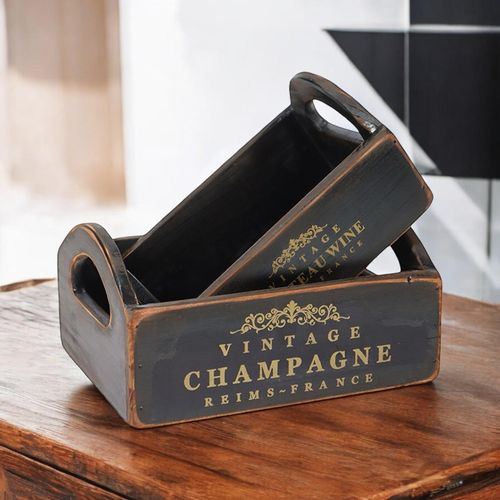 SET 2 BLACK WOODEN CRATES - InStock