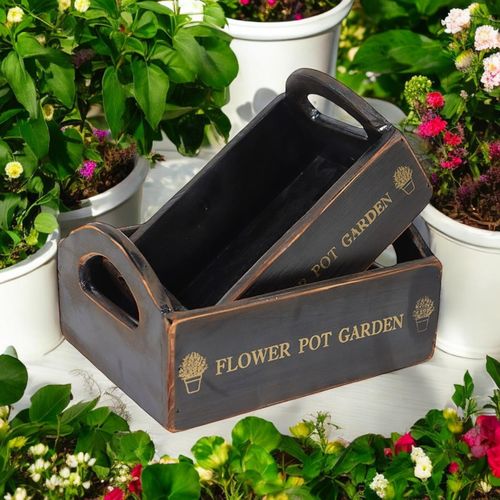 SET 2 BLACK WOODEN CRATES - InStock