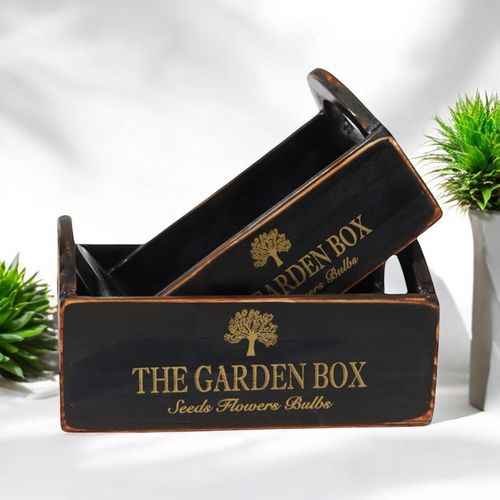 SET 2 BLACK WOODEN CRATES - InStock