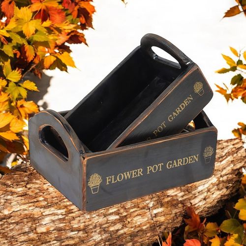 SET 2 BLACK WOODEN CRATES - InStock