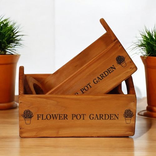 SET 2 WOODEN FLOWER PLANTERS - InStock