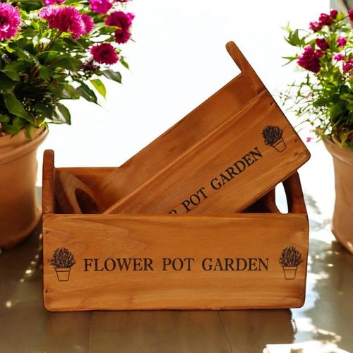 SET 2 WOODEN FLOWER PLANTERS - InStock