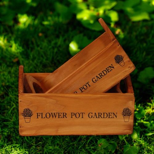 SET 2 WOODEN FLOWER PLANTERS - InStock