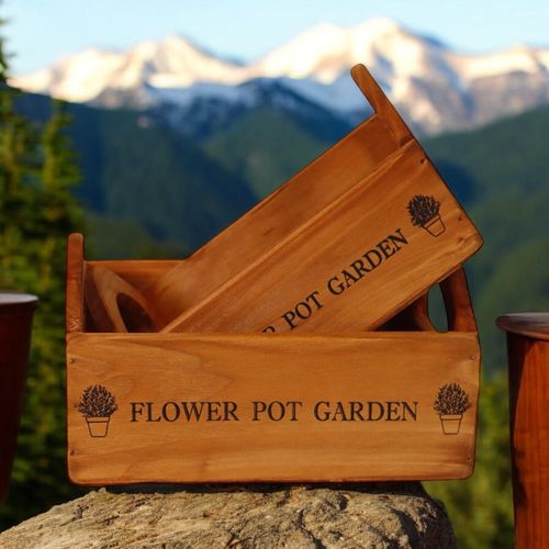 SET 2 WOODEN FLOWER PLANTERS - InStock