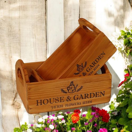 SET 2 WOODEN FLOWER PLANTERS - InStock