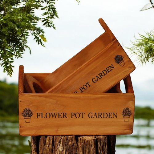 SET 2 WOODEN FLOWER PLANTERS - InStock