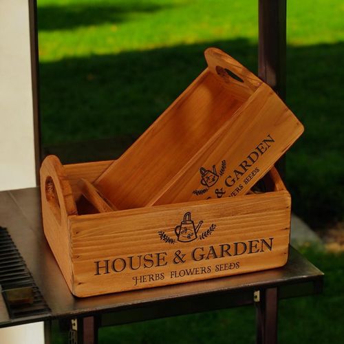 SET 2 WOODEN FLOWER PLANTERS - InStock