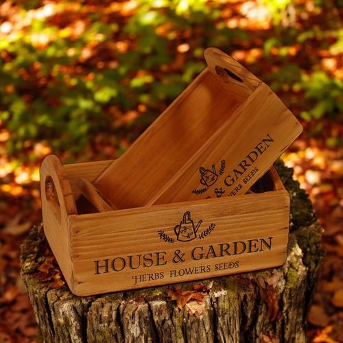 SET 2 WOODEN FLOWER PLANTERS - InStock