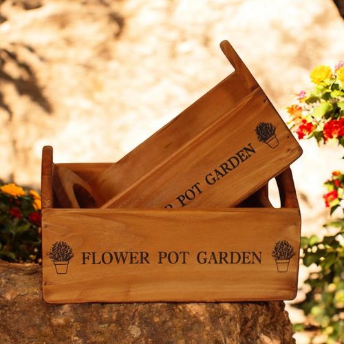 SET 2 WOODEN FLOWER PLANTERS - InStock