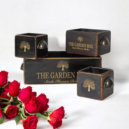 SET 4 BLACK WOODEN CRATES - InStock