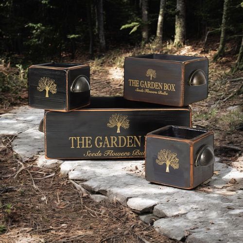 SET 4 BLACK WOODEN CRATES - InStock