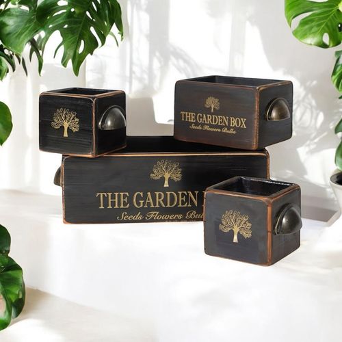 SET 4 BLACK WOODEN CRATES - InStock