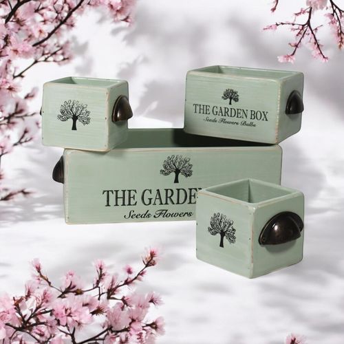 SET 4 RUSTIC GREEN WOODEN CRATE - InStock