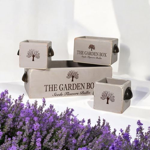 SET 4 RUSTIC GREY WOODEN CRATES - InStock