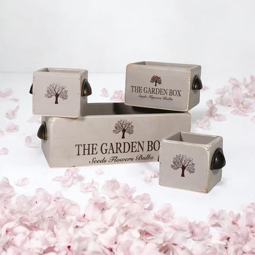 SET 4 RUSTIC GREY WOODEN CRATES - InStock