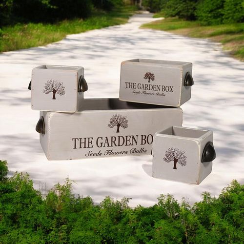 SET 4 RUSTIC GREY WOODEN CRATES - InStock